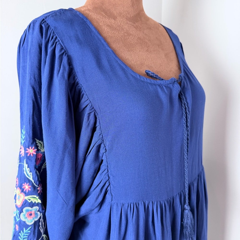 NWT New Directions Navy Dress with Floral Embroidery - Picture 3 of 12